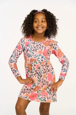 LS One Ruffle Dress Linen Rib Floral Leopard