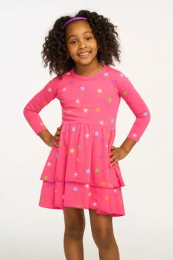 Rainbow Stars Dress Flamingo