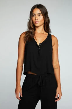 Snap Front Henley Black