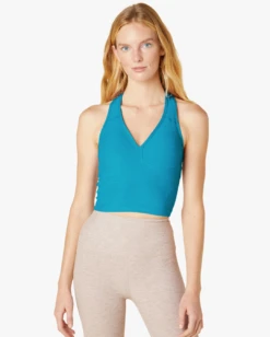 Beyond Yoga Spacedye Spirited Cropped Tank Blue Glow Heather