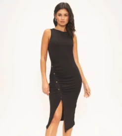 Lana Asymetrical Ruched Tank Dress Black
