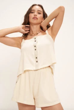 Brighter Days Button Front Textured Tank Oat